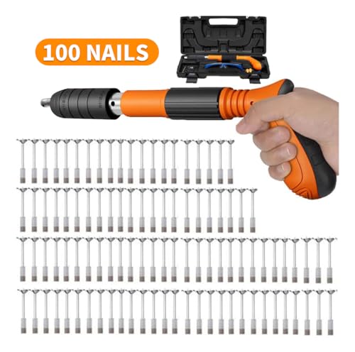Kit Pistola de Fixação Direta com 100 Pinos, Óculos de Proteção, Luvas e Estojo