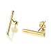 Minimalist 925 Sterling Silver Stud Earrings Modern Bar Geometric Design (Yellow Gold Flashed)