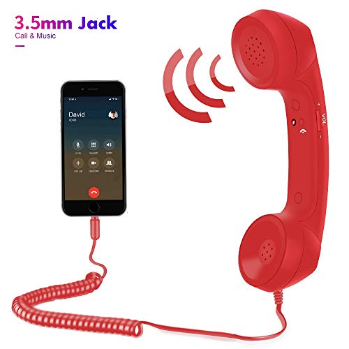 Cell Phone Handset,Retro Telephone Handset Anti Radiation Receivers 3.5MM for iPhone iPad,Mobile Phones,Computer Red - Thumbnail 7