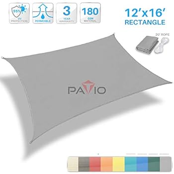 Patio Paradise 12' x 16' Light Grey Sun Shade Sail Rectangle Square Canopy - Permeable UV Block Fabric Durable Outdoor - Customized Available