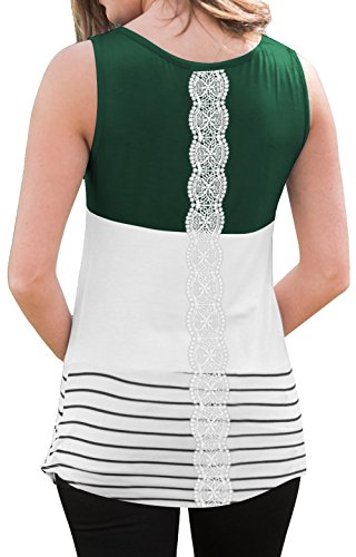 Anicco Sleeveless Shirts for Womens Casual Round Neck Loose Tunic Top Blouse Green-L - Thumbnail 2