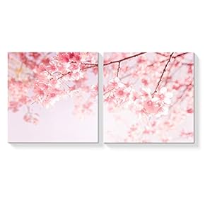 2 Panel Canvas Wall Art Japan Pink Cherry Canvas Painting Wall Decor for Living Room Framed Home Decorations -