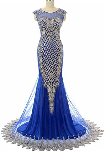 Foyean Women Beaded Crystal Evening Prom Dresses Elegant Long Wedding Dresses