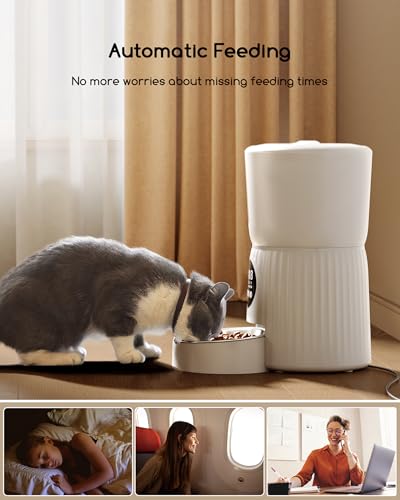 Faroro 4L Automatic Cat Food Dispenser, Cat and Dog Food Dispenser with Stainless Steel Bowl, Timer Function, 1 to 6 Meals a Day