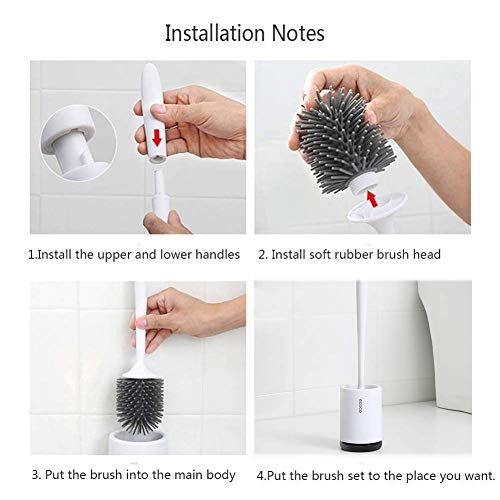 COSTOM Silicone Toilet Brush and Holder Upgraded Modern Design with Soft Bristle, Bathroom Toilet Bowl Brush Set,Toilet Cleaning Brush Kit, Constructed of Durable Thermo Plastic Rubber (Floor) - Thumbnail 5