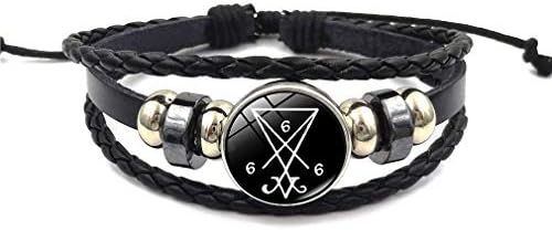 Charm Bracelet Seal Of Lucifer Luciferian Satanic Symbol Glass Buckle Multilayer Leather Bracelets Xl0715