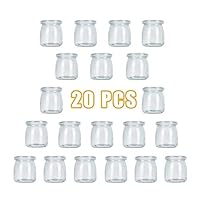 Timoo 20 Pack-7 oz Yogurt Jars, Clear Glass Pudding Jars with Lids, Yogurt Glass Jar Container with PE Cap for Yogurt, Pudding, Milk, Jam, Mousse and More