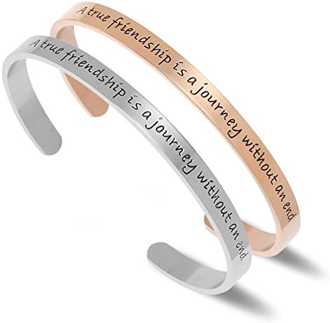 NewChiChi Cuff Bracelet Engraved A True Friendship is a Journey Without an End Inspirational Jewelry