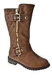 JJF Shoes Mango-31 Kids Tan Round Toe Military Lace Up Knit Ankle Cuff Low Heel Combat Boots-3