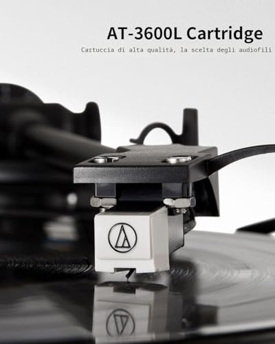 ANGELS HORN Vinyl Bluetooth Turntable | 2 Speed Hi-Fi Turntable with Integrated Speakers | Includes Phono Preamp & AT-3600L Magnetic Cartridge | Classic Black Edition