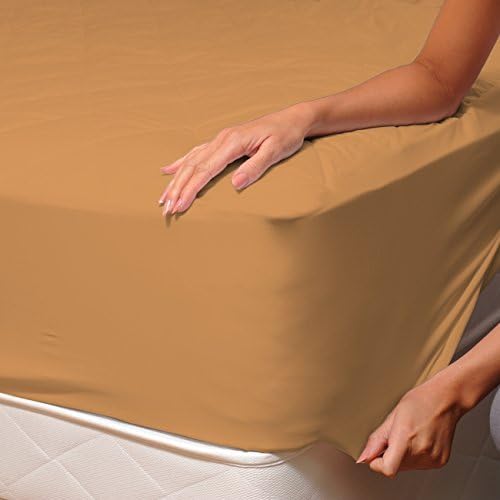 Soulbedroom Light Brown, Ochre (Safari) Fitted Sheet - 100% Cotton Bedding / King - 150X200 Cm
