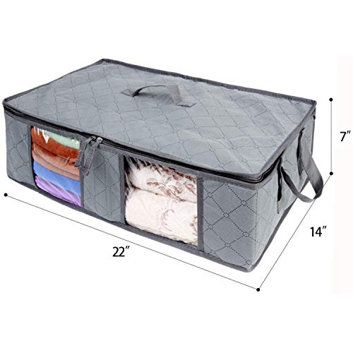 Extra Large Clothes Storage Bags, Space Saver Clothing Organizers for Bedroom, Closet & Underbed, Large Clear Window & Carry Handles, Great for Blanket, Comforters, Linen, and More (3-Pack, Gray)