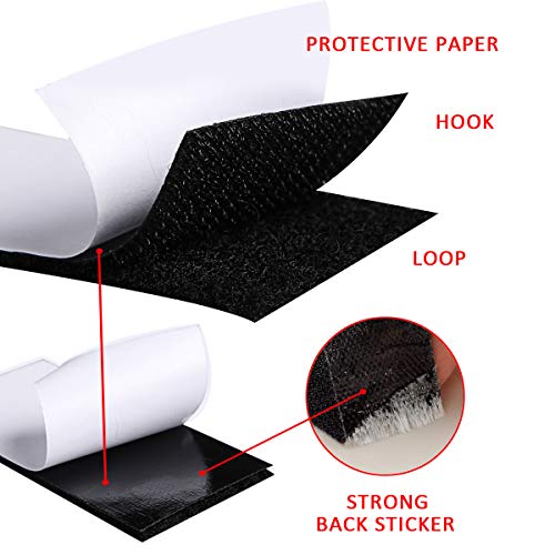 MYUREN 2x4 Inch Sticky Back Hook and Loop Fasteners Strips Black Double