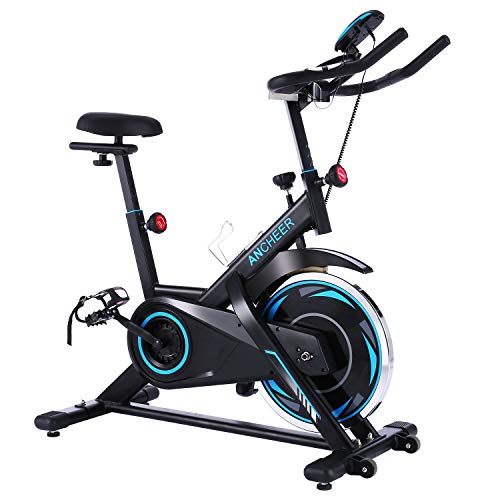 ANCHEER Indoor Cycling Bike Stationary, Belt Drive Exercise Bike with Comfortable Seat Cushion, Workout Bikes with Heart Rate Sensor and LCD Monitor, for Home Office Exercise
