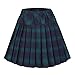Women's Elastic Waist Plaid Pleated Skirt Tartan Skater School Uniform Mini Skirts (Large, Series 6 Green)
