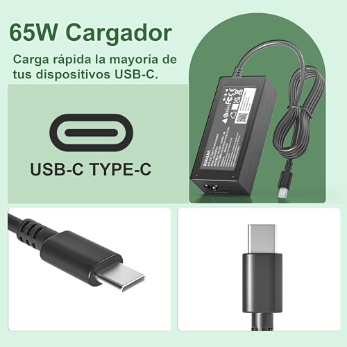 RORALMA 65W/45W USB C/Type C Cargador para Lenovo Chromebook ThinkPad X1 CarbonT480 T490 T480S T580 T14 E14 E15 E16 E490 E480 E580 300E 500E L13 Yoga 6 7 C940 C930 C740 Adaptador