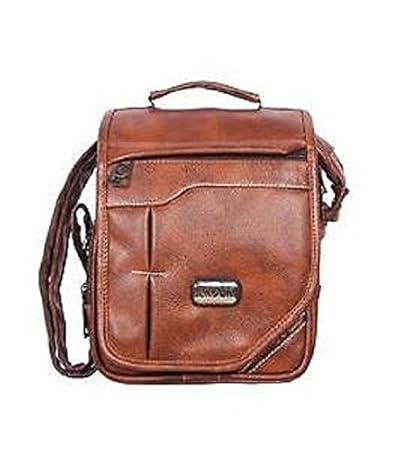 Handcuffs Mens 11-inch Tan Leather Shoulder Bag (BFSLNG2)