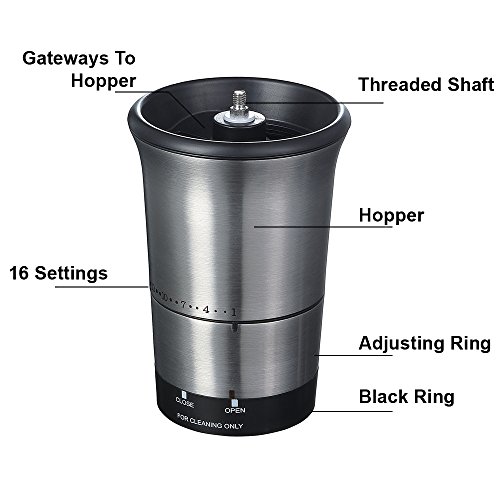 QcoQce Manual Coffee Grinder - Adjustable Hand Grinder - Ceramic Conical Burr Mill - Mini Portable Home Kitchen Travel Coffee Bean Grinder / Coffee Mill - Perfect Gift for Every Coffee Lover - Thumbnail 4
