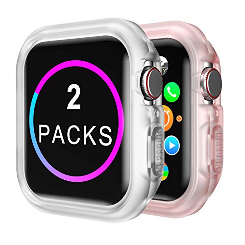 Compatible Apple Watch Case Series 4 Series 5 44mm [2 Packs] TPU Protective iwatch Case, Translucent & Clear-Pink