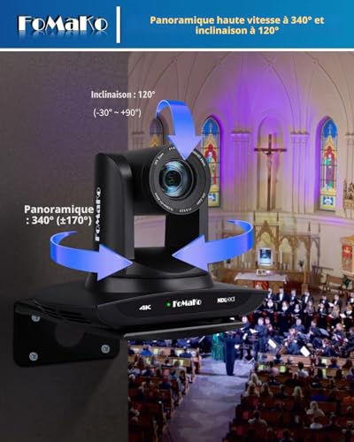 FoMaKo 4K PTZ NDI HX3 20x Optical Zoom AI Automatic Tracking Camera with HDMI/USB3.0/LAN(PoE) for Religious Service, Education, Video Conferencing, Youtube OBS Streaming, NDI License Included (K20UH)