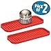 mDesign Silicone Kitchen Sink Storage Organizer Holder Tray for Sponges, Soaps, Scrubbers - Ribbed Base, Quick Drying, Waterproof, Non-Slip Durable - 2 Pack - Red