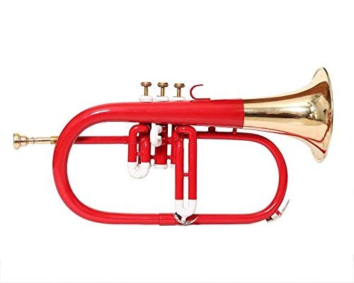 STUDENTS FLUGEL HORN 3 VALVE Bb PITCH RED COLORED + BRASS WITH CASE AND MP - Thumbnail 3