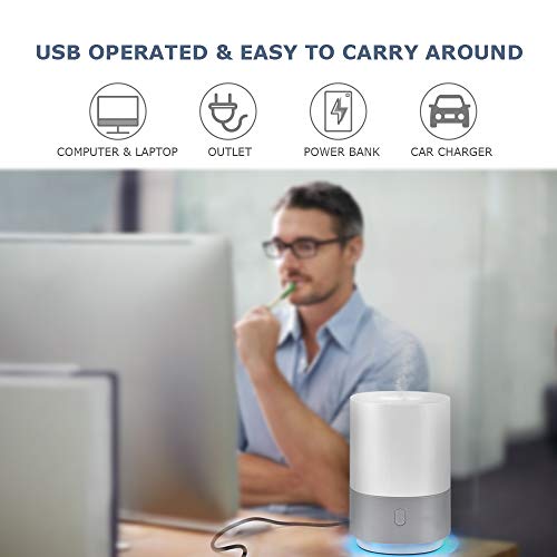 Essential Oil Diffuser Humidifier 100ML, Small Cool Mist Humidifier, USB Powered Essential Oils Diffuser with 7-Color Mood Lights, Mini Air Humidifier Vaporizer with Auto Shut Off Function, Gift Idea