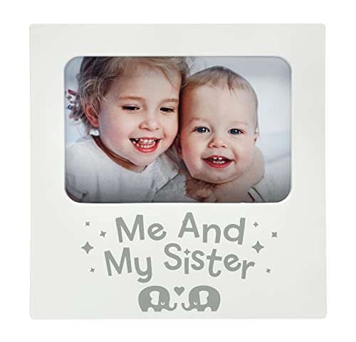 Kate & Milo Me and My Sister Picture Frame, Baby Sibling Keepsake Photo Display, Big Brother or Sis Gift, Elephants, 4” x 6”, White