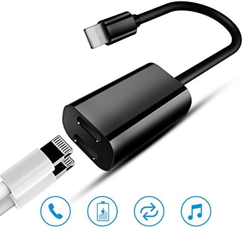 iPhone 7 / 8 / X Adapter &amp; Splitter, Headphone Audio &amp; Charge Lightning Adapter Cable with Dual Lightning Ports for iPhone 7/7 plus/8/8 Plus/X and iOS 10.3 or Later … (black)