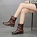 JESPER Vintage Women Round Toe Booties Faux Leather Zipper Square Heel Ruffle Boots Shoes Coffee