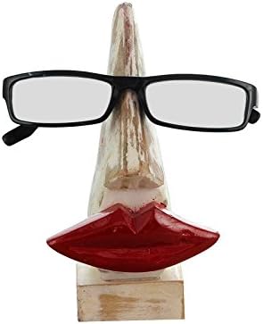 Handicrafts India Gifts From India Wooden Nose & Red Lips Shape Eyeglasses Holder for Men & Women (6.5"x4"x2")- White