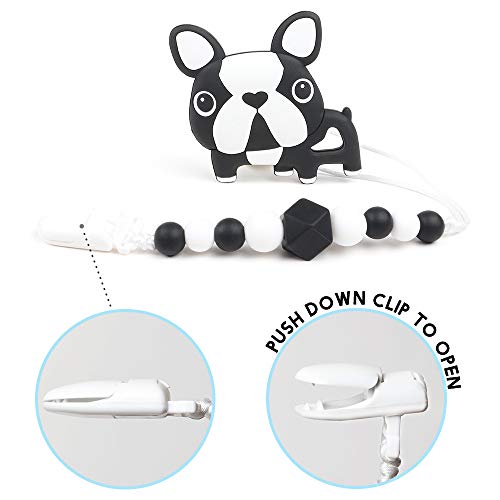 AmazingM Teething Pain Relief Toy with Pacifier Clip Holder Set for Newborn Babies,Food Grade BPA Free Silicone Teether,Freezer Safe,Neutral Baby Shower Gift for Boy and Girl(Puppy)