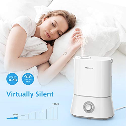 Homech Cool Mist Humidifier, Quiet Ultrasonic Humidifier for Bedroom Home Baby 12-60 Hours, Easy to Clean, 360° Nozzle, Waterless Auto Shut-Off (4L/1.06 Gallon US 110V)