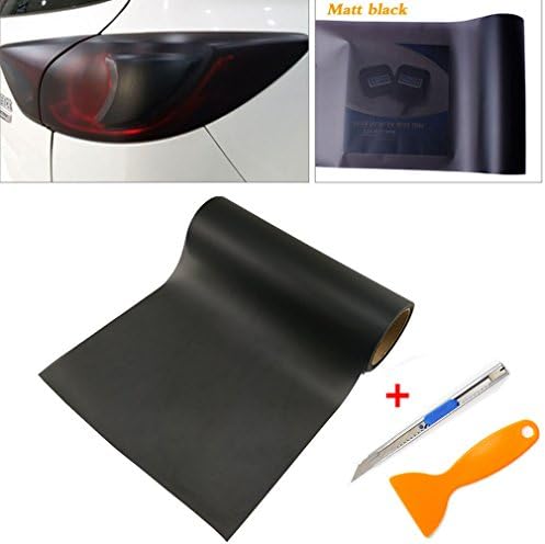 QEUhang 2PCS 12 by 48 inches Self Adhesive Car Light Sticker, Smoke Fog Light Taillight Headlight Tint Chameleon, Vinyl Film Sheet Sticker with Squeegee + Cutter (Matt Black)