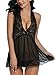 Avidlove Women Lingerie Halter Babydoll Double Bowknot Chemise Black XXL