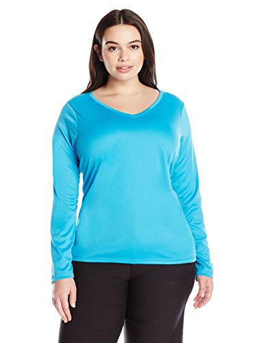 Kanu Surf Women's Plus Size Solid UPF 50+ Long Sleeve Swim Shirt Rashguard, Aqua, 2X