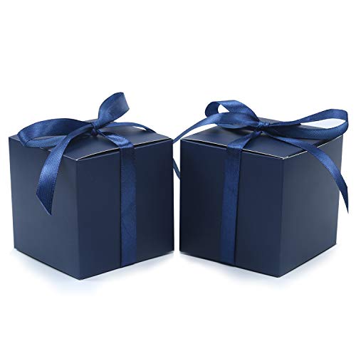 COTOPHER 60pcs Small Gift Boxes, Favor Boxes 2x2x2 inches Paper Gift Boxes with Ribbons Candy Box for Wedding Favors Baby Shower Bridal Shower Birthday Party (Navy)