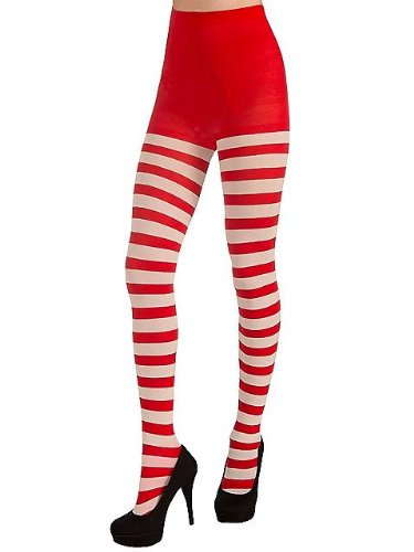 Women's Striped Tights - Red and White