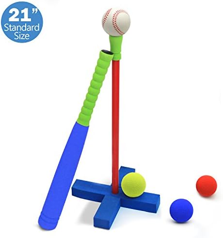[Standard Size]CeleMoon Kids Soft Foam T-Ball/Baseball Set Toy, 4 Different Colored Balls, Carry/Organize Bag Included, For Kids Over 3 Years Old, Blue