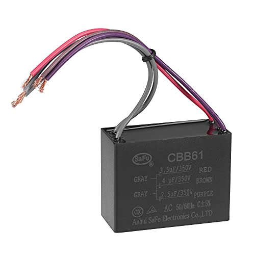 uxcell Ceiling Fan Capacitor CBB61 3.5/4/2.5uF 350V AC 5 Wires Metallized Polypropylene Film Capacitor 58x44x26mm for Electric Fan Pump Motor Generator: Industrial & Scientific