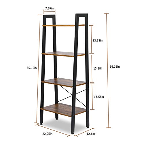image for KINGSO Industrial Ladder Shelf 4-Tier Shelves Vintage Rustic Storage R