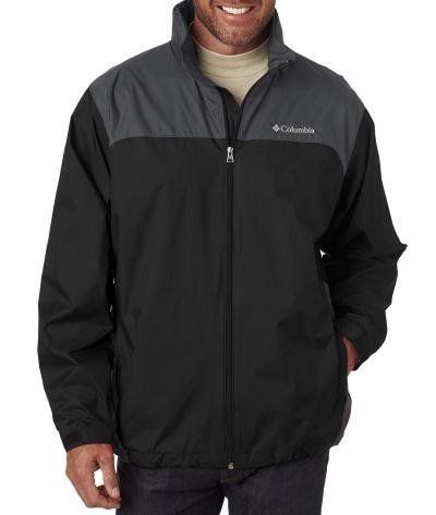 Columbia Men's Glennaker Lake Front-Zip Rain Jacket with Hideaway Hood, Black/Grill, 3X