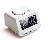 Homtime C1PRO Bedside Alarm Clock with USB Charger and Bluetooth Speaker for Heavy Sleeper, Dimmable, Temperature, Backup Battery for Time, White