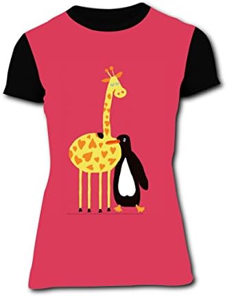 Giraffe and Penguin Women Fashion Print Leisure Tee T-shirt Tops Circle Collar M