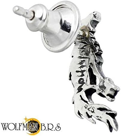 Amazon Wolfman B R S ウルフマンb R S クライング ウルフ シルバー ピアス スタッドタイプ 1個売り 片耳用 合成サファイア 狼 Wo E 27 ジュエリー 通販