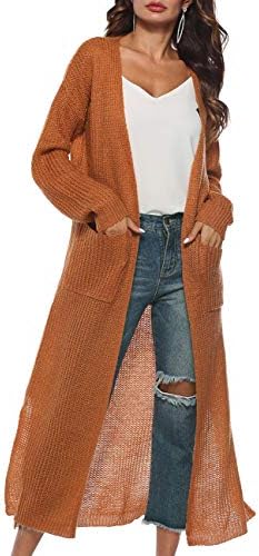 Womens Long Cardigan Long Sleeve Open Front Split Knit Cardigan Sweater Long Maxi Cardigan Pockets