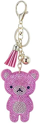 Key Chain, Bear Design, Women’s Bag, Charm, Key Chain, Key Ring, Accessory, Crystal & Suede Style, Leather, Handmade, Cute, Stylish (Bell Will Not Runs As Dummy)