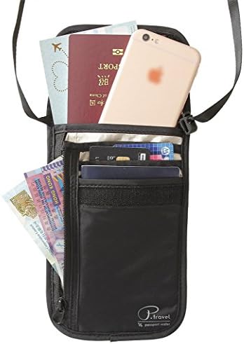 Genbagbar RFID Blocking Passport Holder Neck Pouch Travel Neck Wallet Anti-theft Family Document Organizer (Neck Wallet Black)