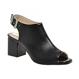 Milesline Fashion Women's Peep Toe Faux Leather Open Back Bootie Summer Buckle Chunky Heel Ankle Boot