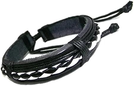 Chillvery Mens Black and White Multi-strand Genuine Leather Wrap Bracelets